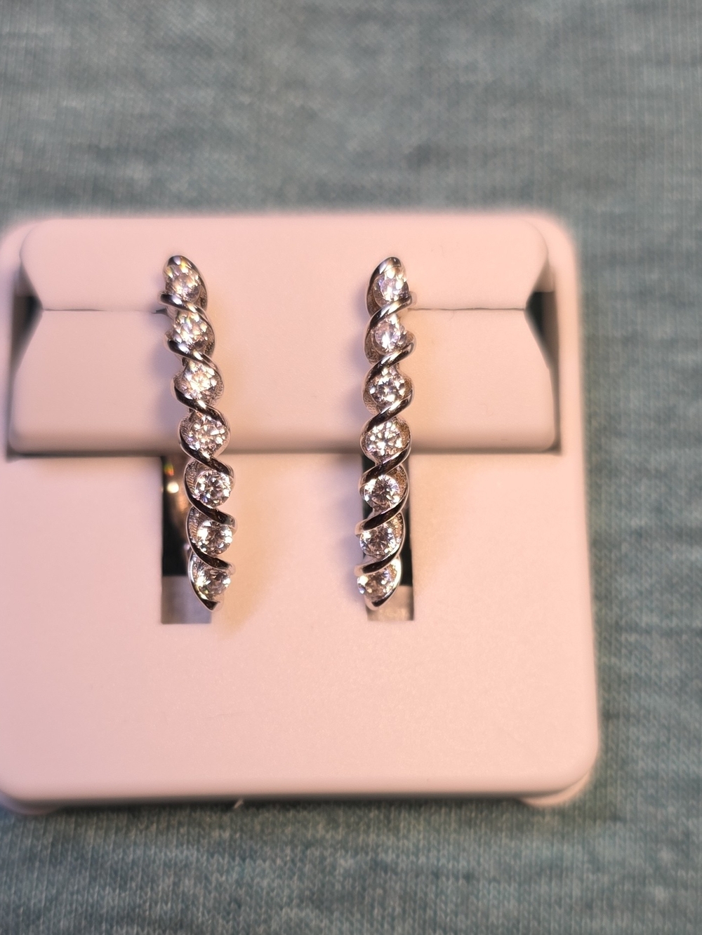 Sterling Silver Twisted Marquise Hoop Earrings - Sparkling White Spinel Gemstone